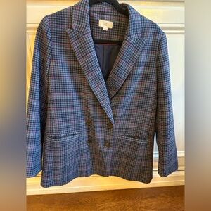 LOFT Blue and Pink Plaid Blazer